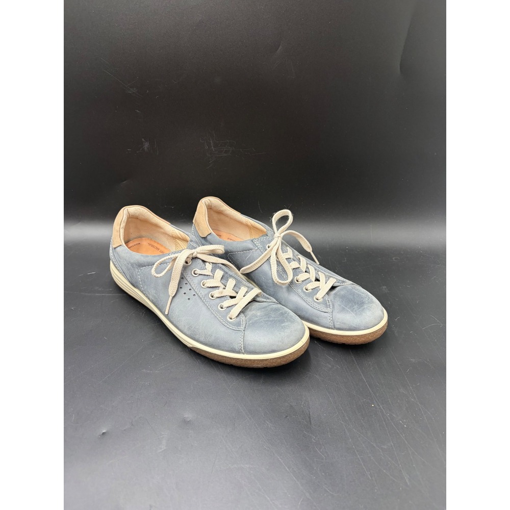 ECCO Mens Soft 7 Leather Lace Up Fashion Sneaker Blue Grey EU 42 US 8/8.5